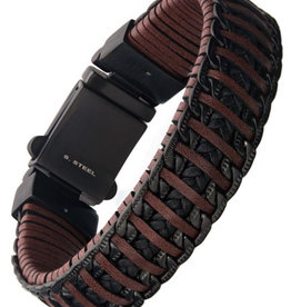 Brown Weave Leather Black Chain Bracelet