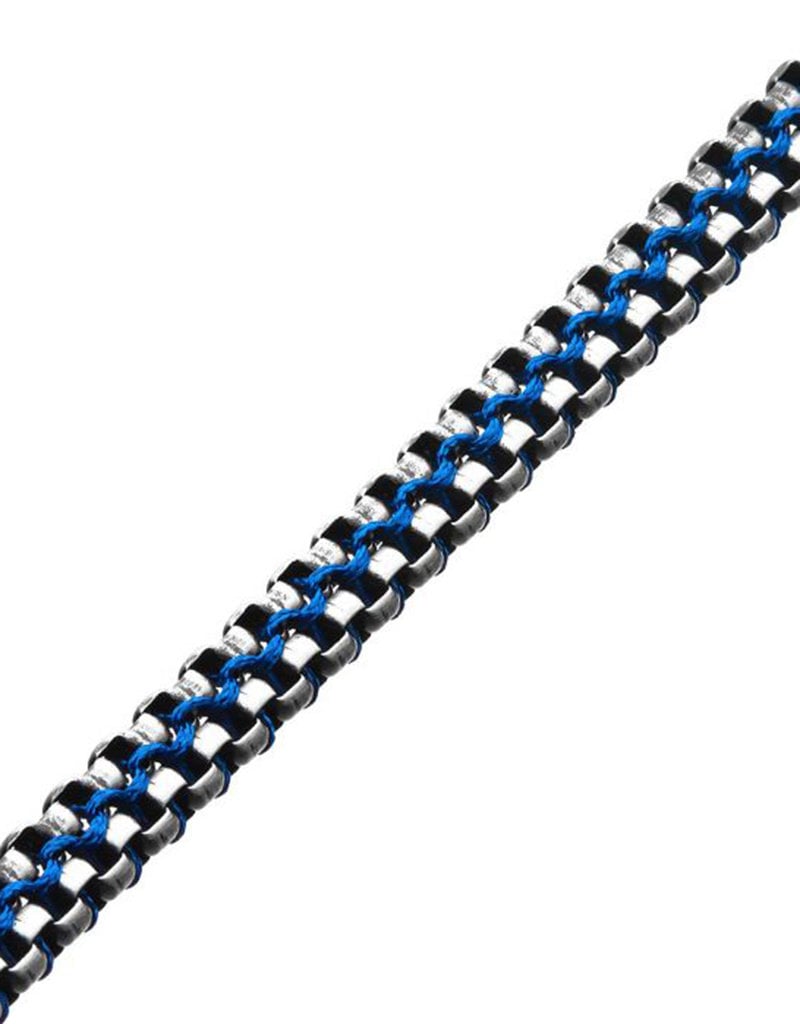 Men's Braided Blue Wax Cord and Stainless Steel Box Link Bracelet