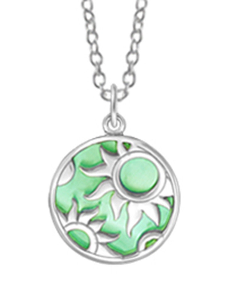 Sterling Silver Green Mother of Pearl Sun Necklace