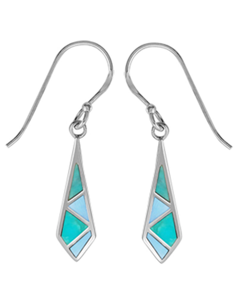 Sterling Silver Necktie Shape Turquoise and Blue Mother of Pearl Earrings