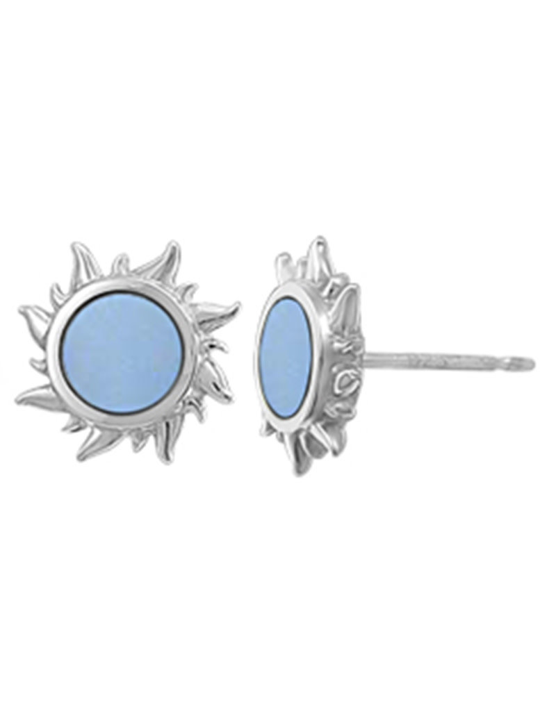 Sterling Silver Blue Mother of Pearl Sun Stud Earrings 10mm