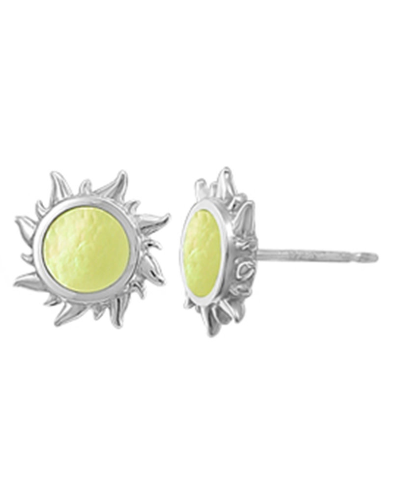 Sterling Silver Yellow Mother of Pearl Sun Stud Earrings 10mm