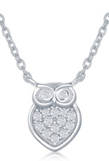 Sterling Silver Micro Pave CZ Owl Necklace 14"+2" Extender