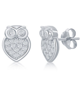Micro Pave CZ Owl Stud Earrings 10mm