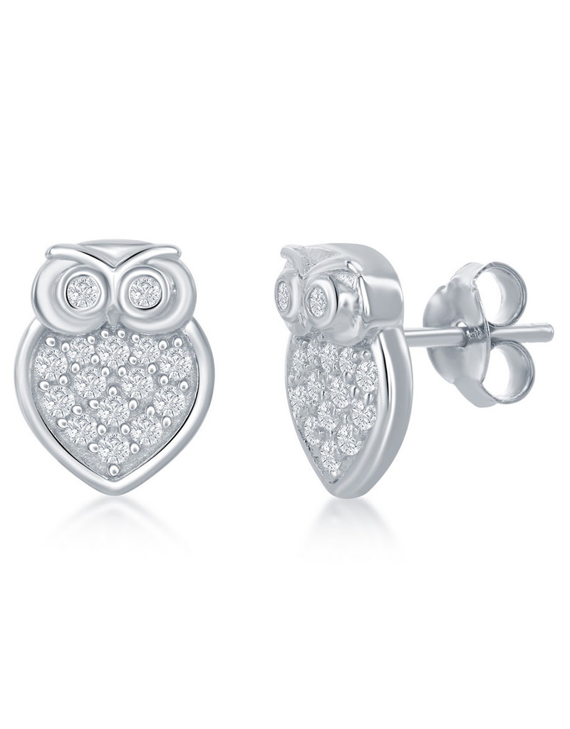 Micro Pave CZ Owl Stud Earrings 10mm
