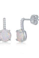 Sterling Silver CZ Bar and Round White Synthetic Opal Earrings