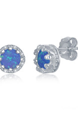 Sterling Silver Round Blue Synthetic Opal Stud Earrings