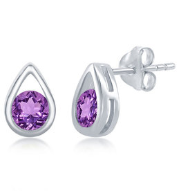 Teardrop with Amethyst Post Earrings
