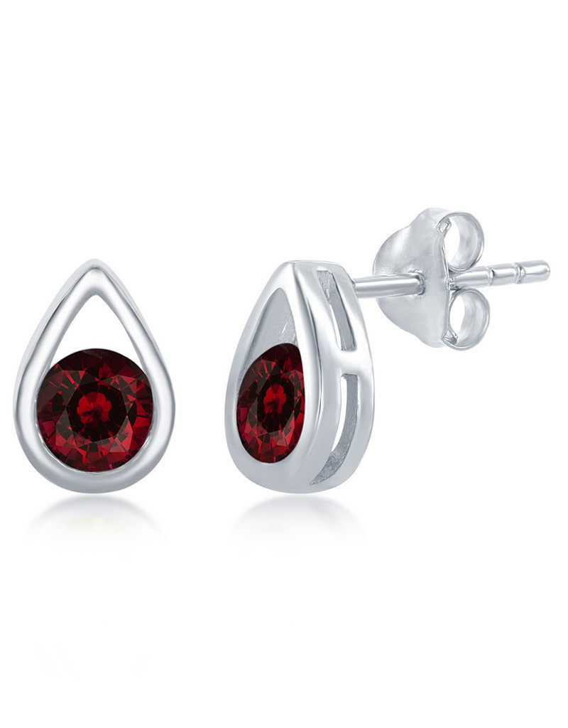 Sterling Silver Teardrop Garnet Post Earrings 9mm