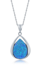 Sterling Silver Teardrop Synthetic Opal Necklace 18"