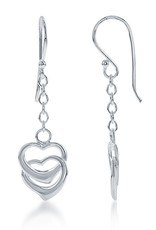 Sterling Silver Double Heart Dangle Earrings