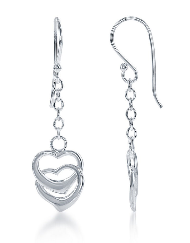 Sterling Silver Double Heart Dangle Earrings