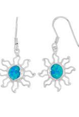 Sterling Silver Blue Synthetic Opal Sun Dangle Earrings