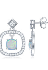 Sterling Silver Open Square Opal and CZ Earrings