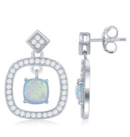 Open Square Opal CZ Earrings