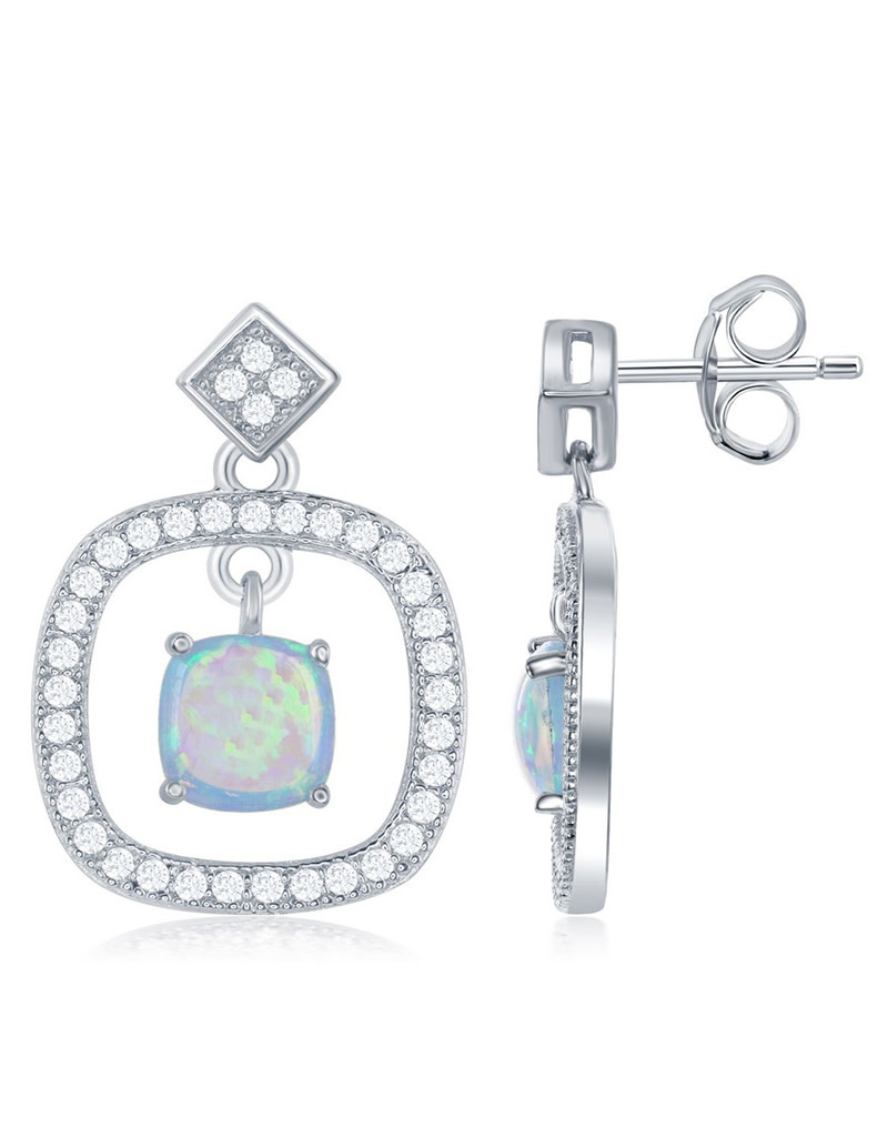Open Square Opal CZ Earrings