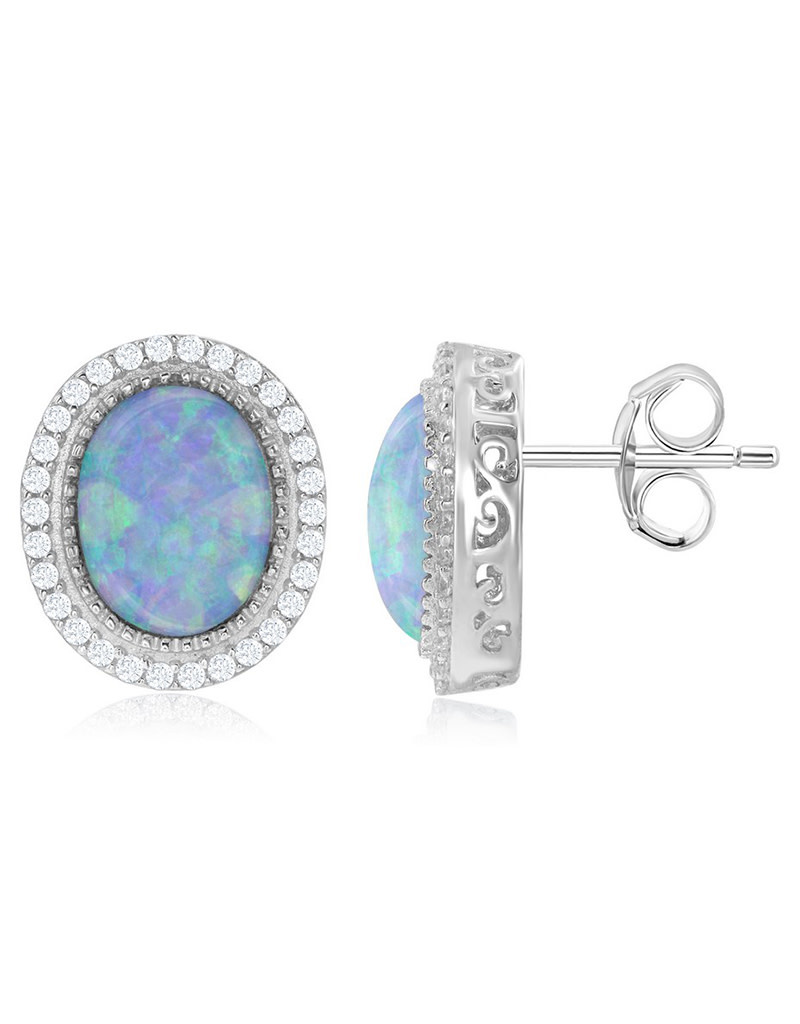 Oval Opal CZ Post Earrings