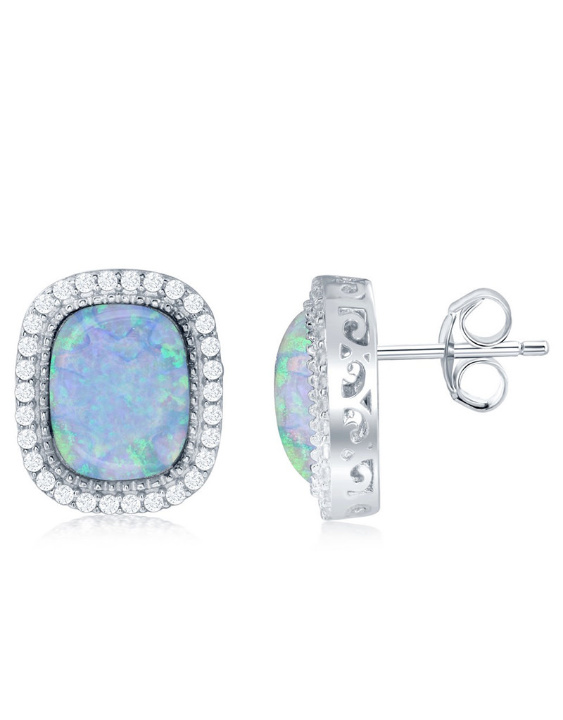 Cushion Opal CZ Post Earrings