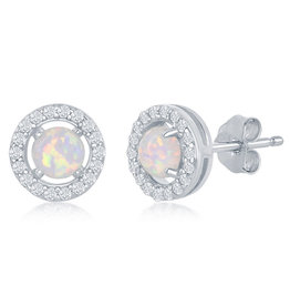 Round Opal and CZ Stud Earrings