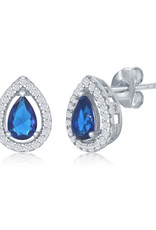 Sterling Silver Teardrop Sapphire CZ Post Earrings