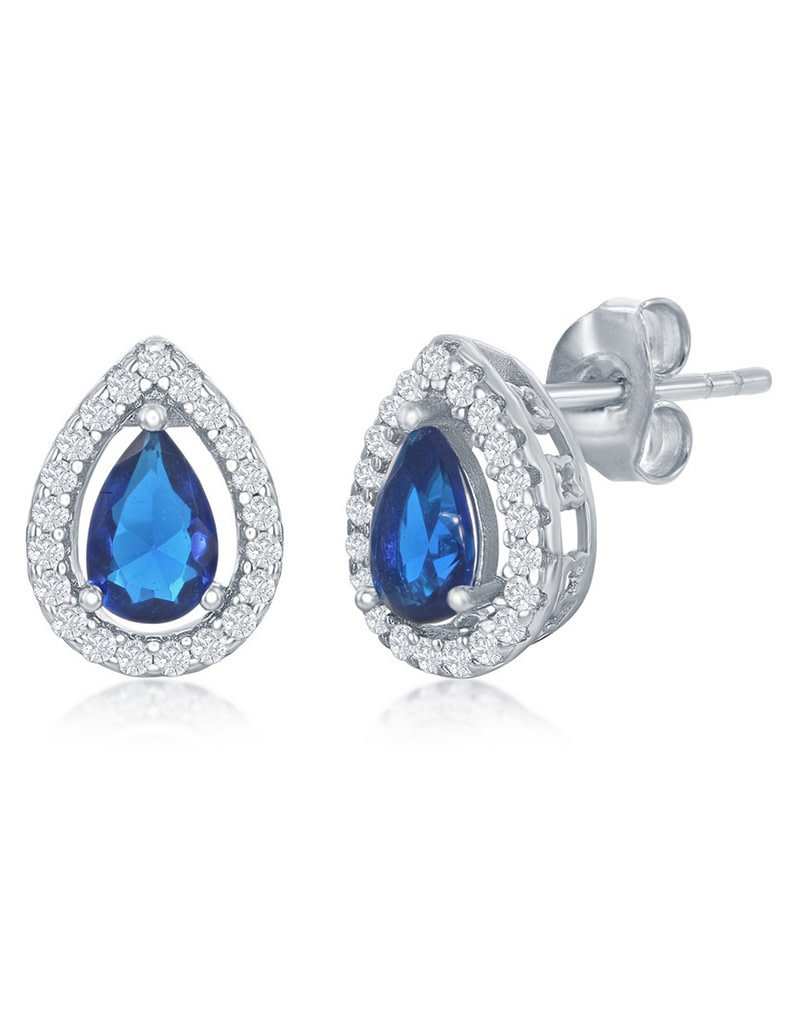 Sterling Silver Teardrop Sapphire CZ Post Earrings