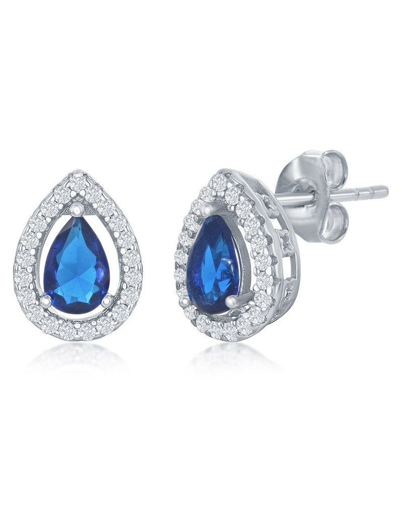 Teardrop Sapphire CZ Post Earrings