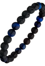 Men's 8mm Black Lava and Blue Tiger Eye Bead Stretch Bracelet