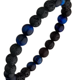 Black Lava Blue Tiger Eye Stretch Bracelet