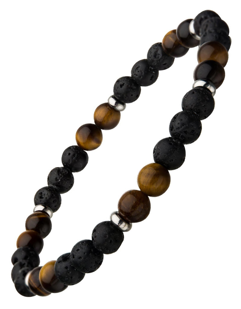 Black Lava Tiger Eye Bead Stretch Bracelet