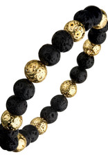 Black and Gold Lava Bead Stretch Bracelet *inobr128lavagk