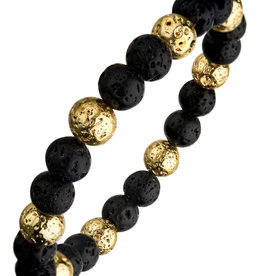 Black and Gold Lava Bead Stretch Bracelet *inobr128lavagk