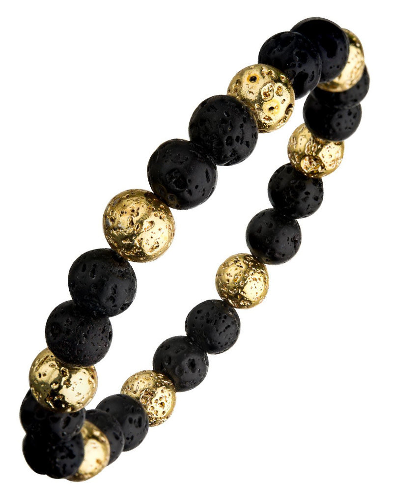 Black and Gold Lava Bead Stretch Bracelet *inobr128lavagk