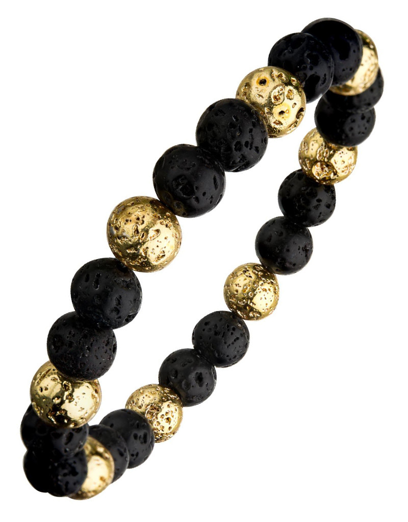 Black and Gold Lava Bead Stretch Bracelet *inobr128lavagk