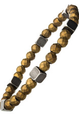 Men's 6mm Gold Hematite and Antique Silver Brass Bead Stretch Bracelet