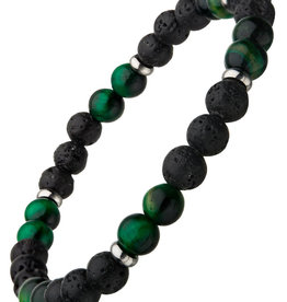 Black Lava Green Tiger Eye Stretch Bracelet