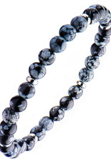 Men's 6mm Snowflake Obsidian Bead Stretch Bracelet