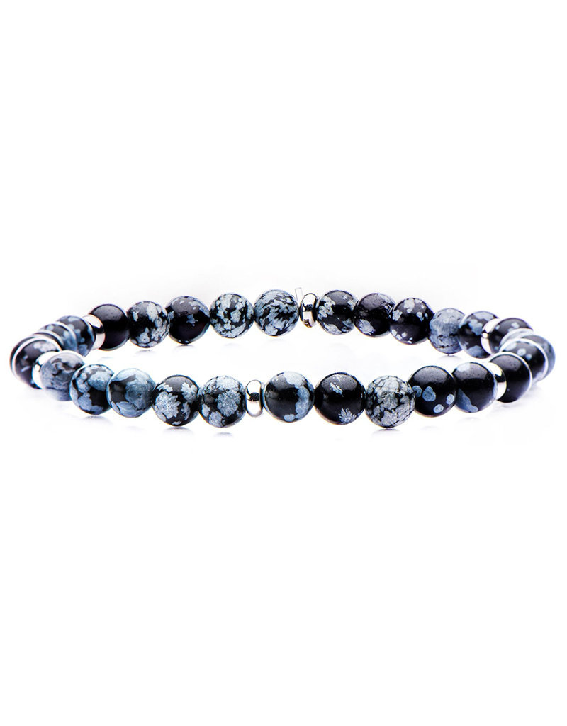 Men's 6mm Snowflake Obsidian Bead Stretch Bracelet