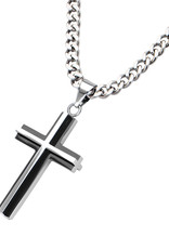 Men's Stainless Steel 3-D Black Cross Necklace 24"