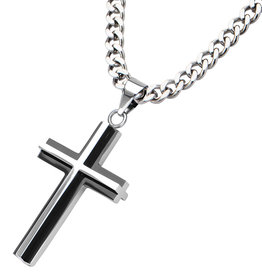 3-D Black Steel Cross Necklace