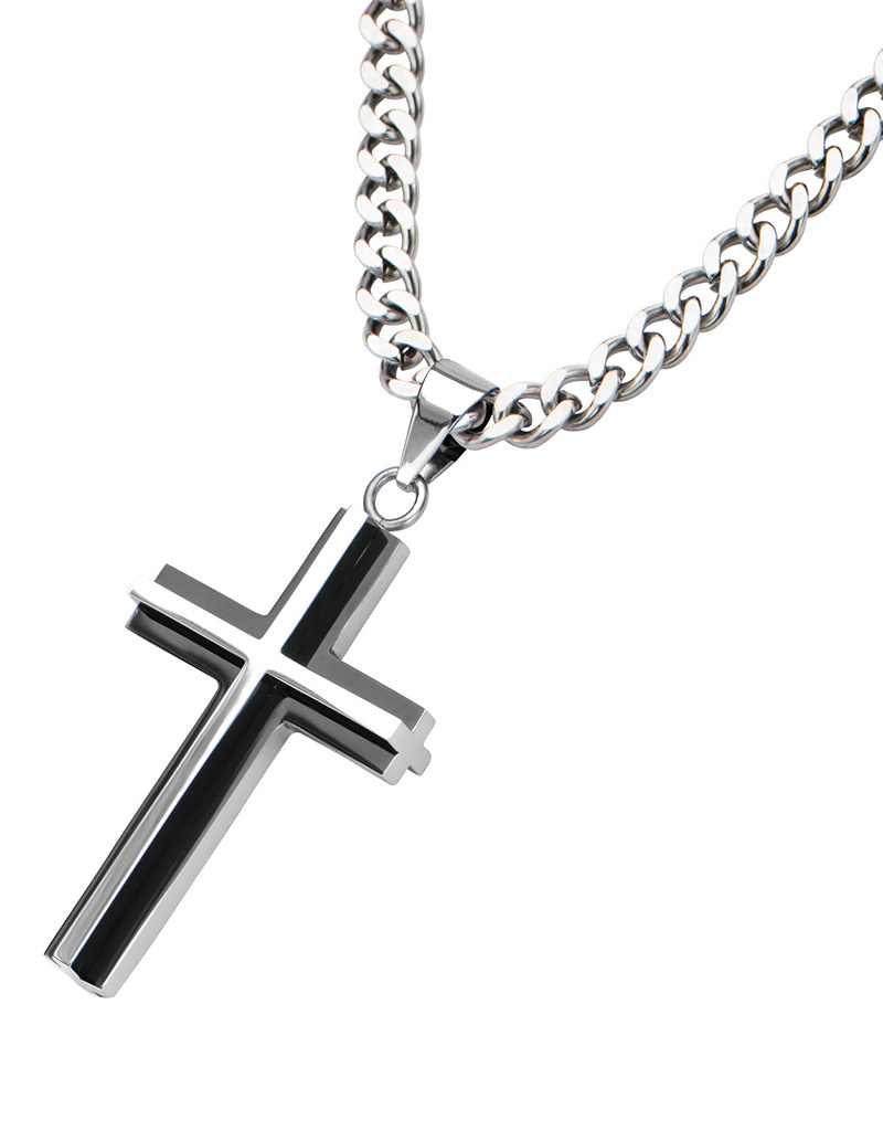 3-D Black Steel Cross Necklace