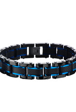 Men's Hinged Black and Blue Stainless Steel and Carbon Fiber Bracelet