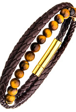 Men's Brown Leather and Tiger Eye Bead Wrap Bracelet