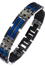 Men's Hinged Black and Blue Stainless Steel Bracelet