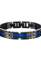Men's Hinged Black and Blue Stainless Steel Bracelet