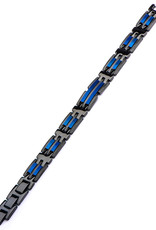 Men's Hinged Black and Blue Stainless Steel Bracelet