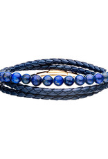 Men's Double Wrap Blue Leather and Lapis Bead Bracelet