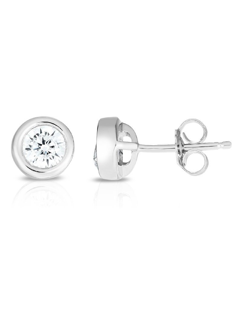 Sterling Silver Bezel Set CZ Stud Earrings 7.5mm