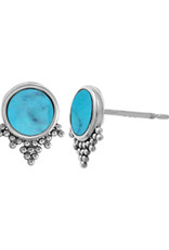 Sterling Silver Round  Turquoise Stud Earrings 9mm
