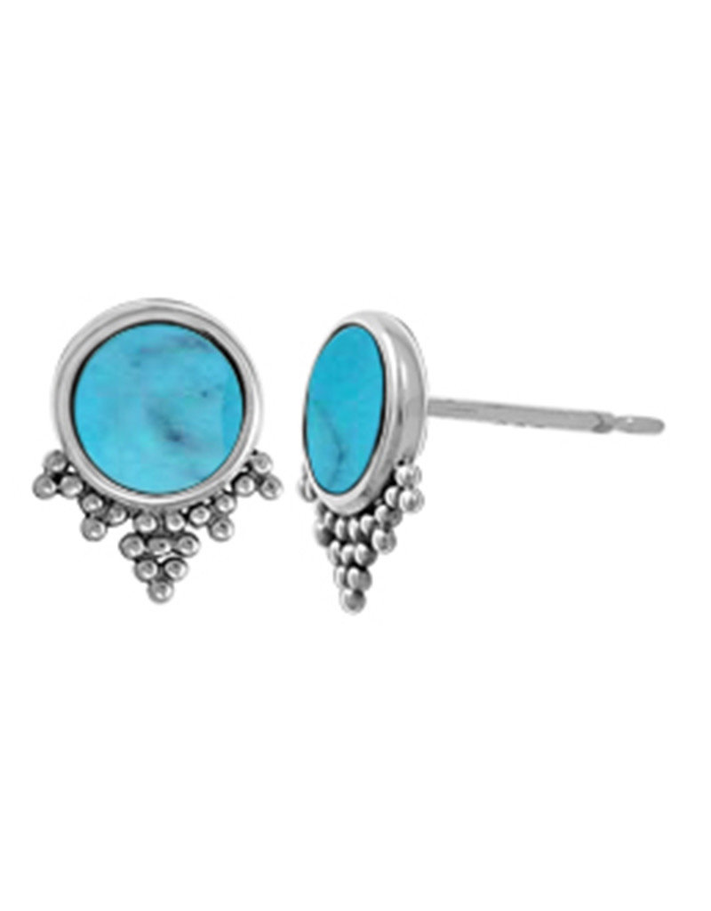 Sterling Silver Round  Turquoise Stud Earrings 9mm