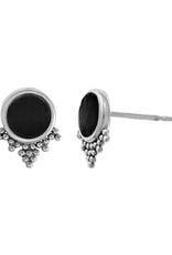 Sterling Silver Round Onyx Stud Earrings 9mm